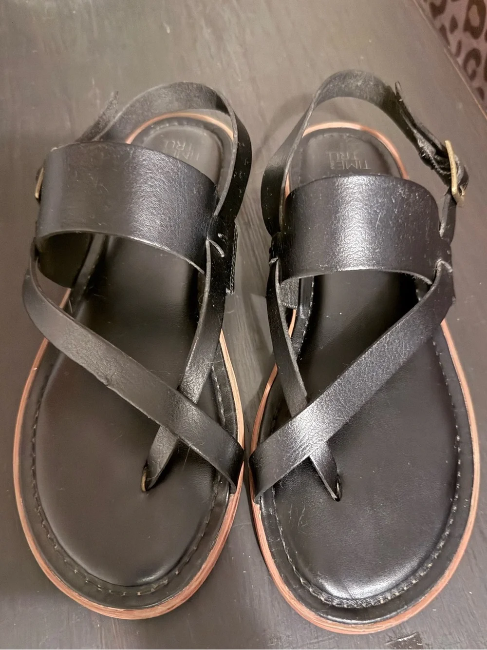 Time and Tru Black Strappy Slingback Sandals
